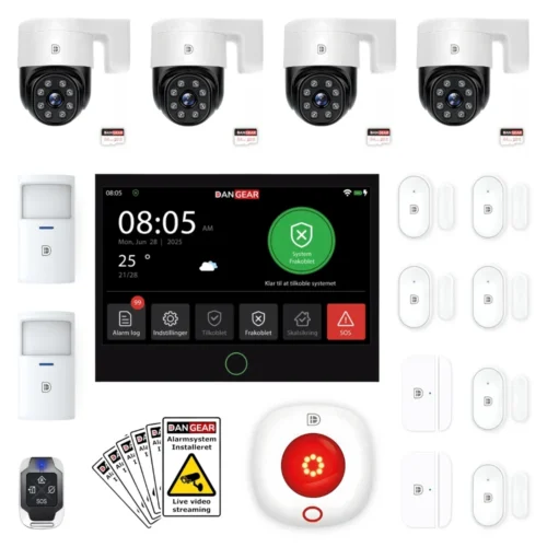 alarmsystem med 4 PTZ kameraer mega pakke
