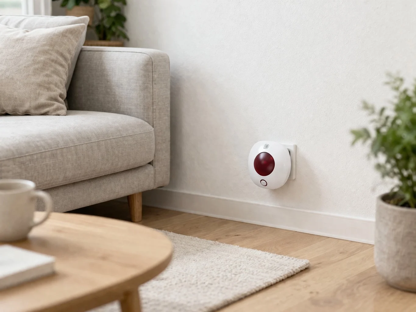 Dangear indendørs sirene til alarmsystem monteret i stikkontakt i dansk villa