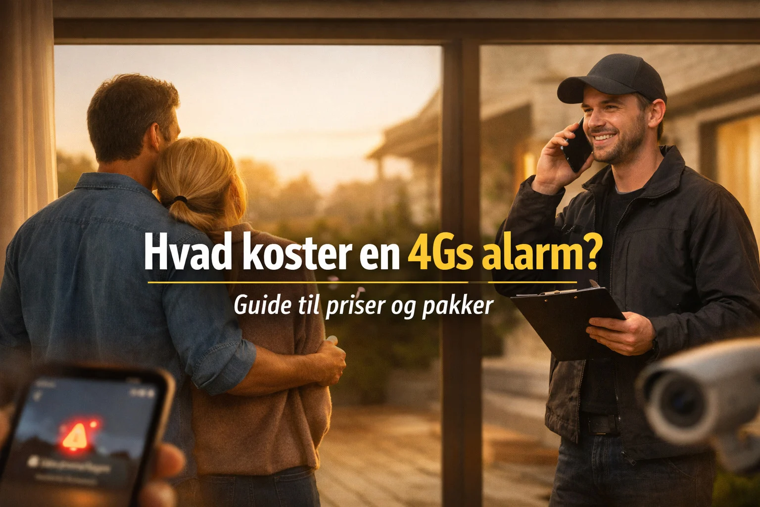 billedet viser privat alarmsystem i hjemmet med spørgsmålet Hvad koster en 4Gs alarm