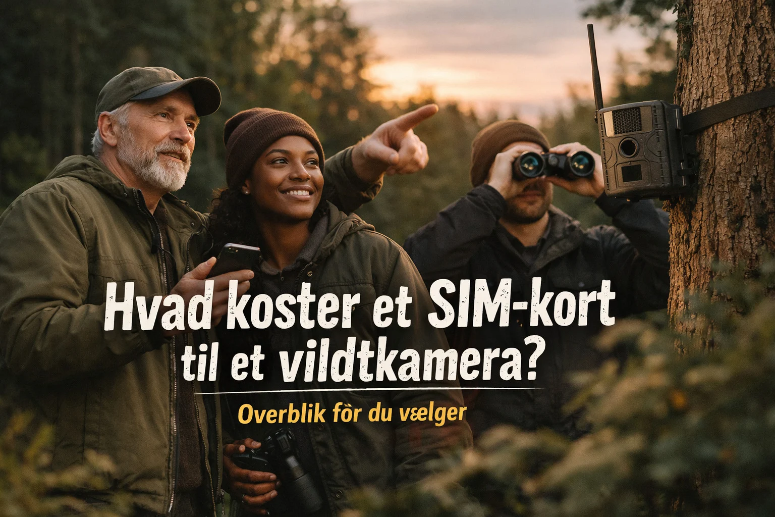 billedet viser vildtkamera og omhandler "hvad koster simkort til et vildtkamera"