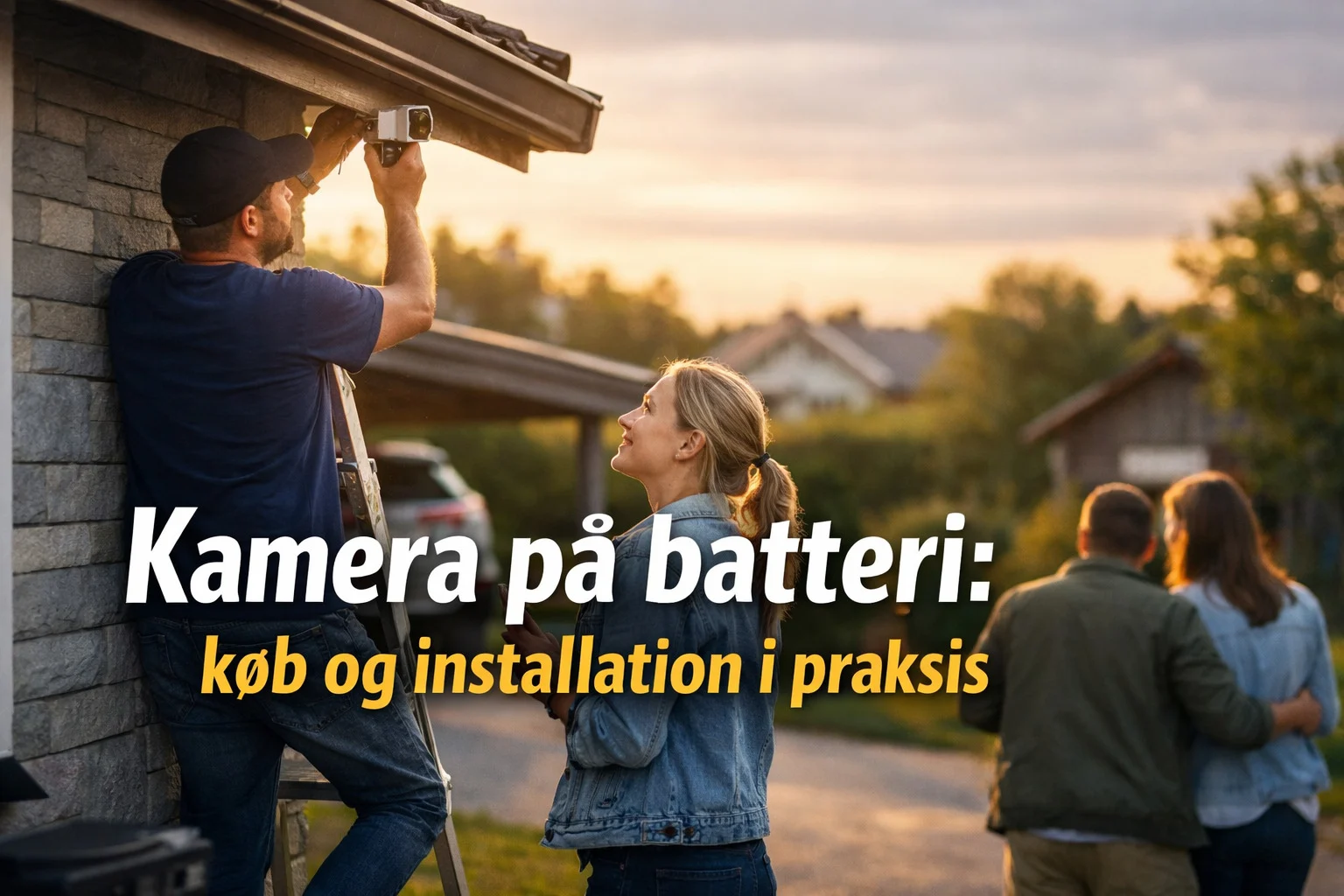 billedet viser opsætning af overvågning kamera på batteri ved hjemmet