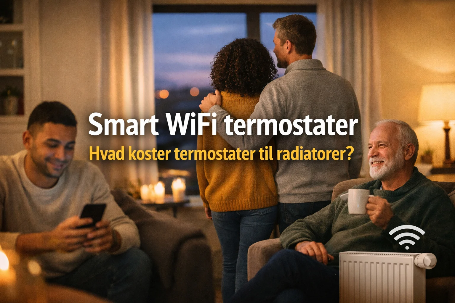 billedet viser et hjem med smart termostater og omhandler "hvad koster termostater til radiatorer"