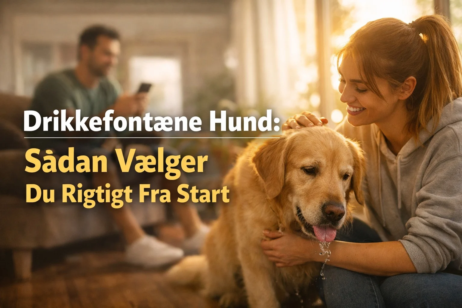 billedet viser et par med deres hund og omhandler drikkefontæne hund