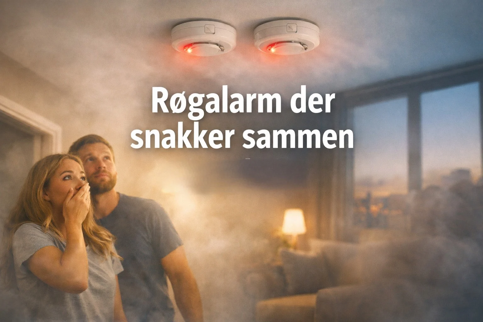 billedet viser røgalarm der snakker sammen i hjemmet