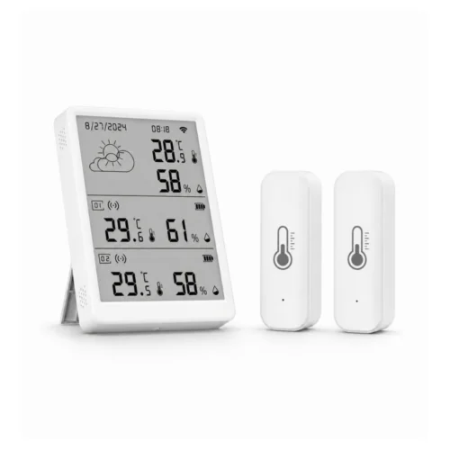 Smart WiFi termohygrometer med 2 stk radiofrekvens termometre og fugtighedssensorer