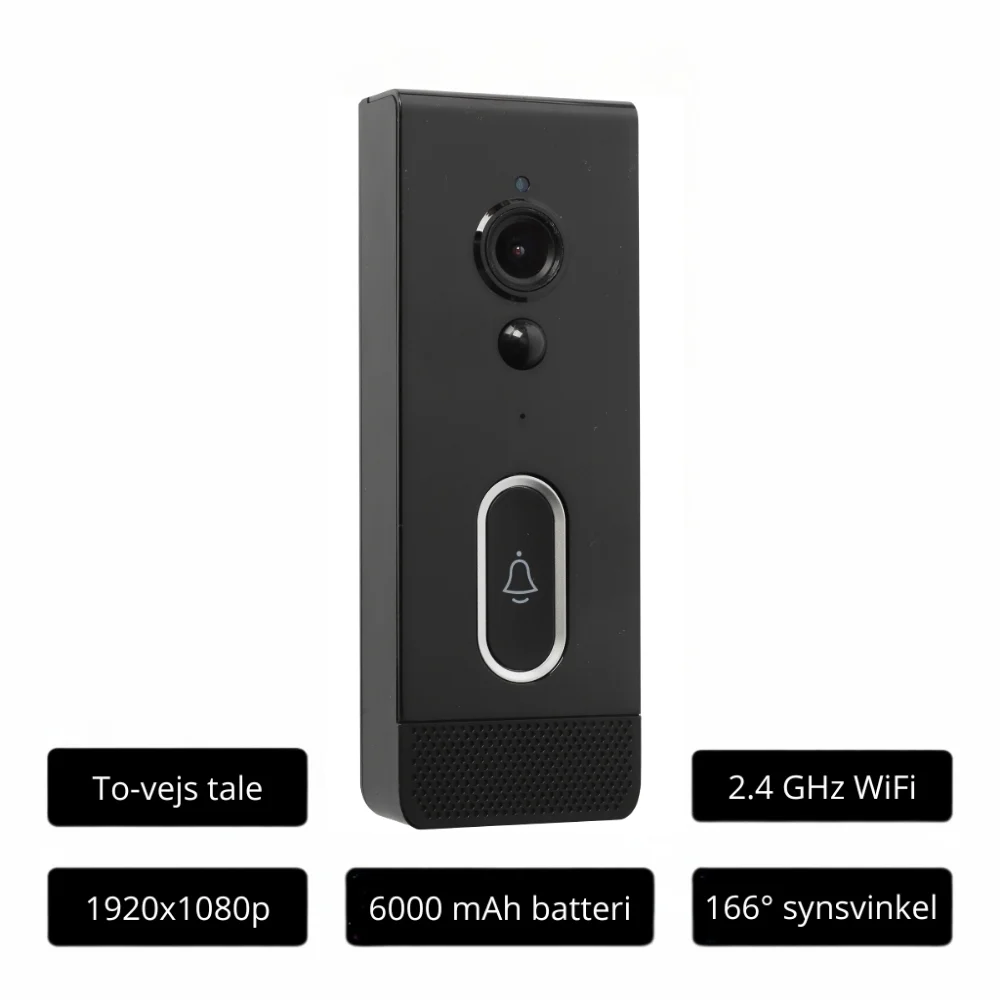 DanGear 2MP WiFi trådløs dørklokke med kamera og bevægelsessensor og stort batteri