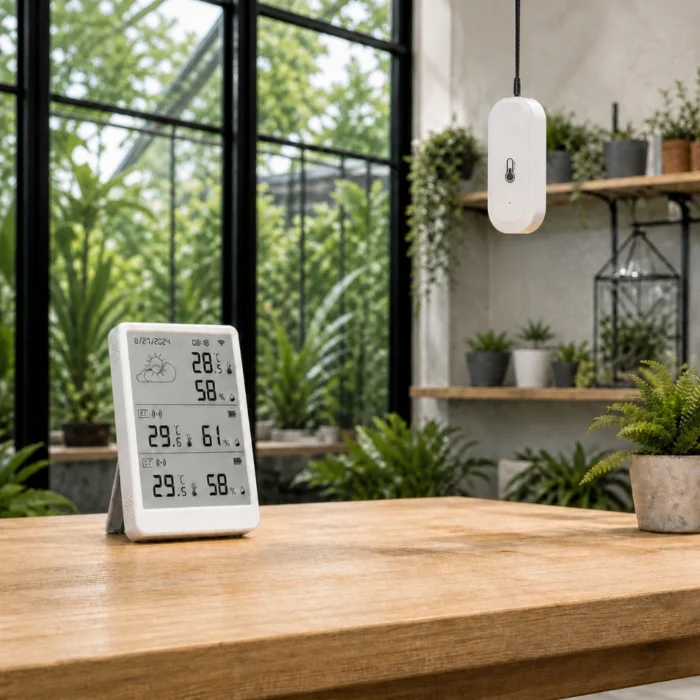 Termohygrometer med udendørs sensor.