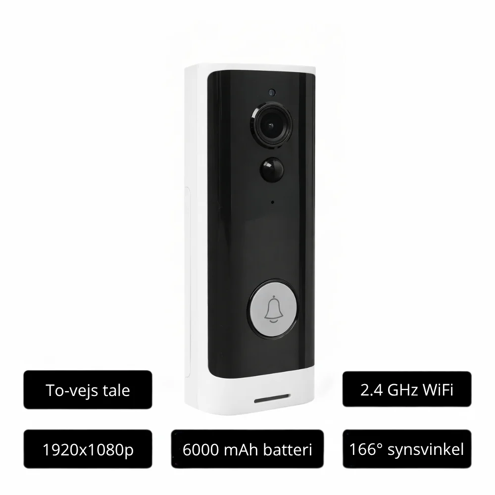 DanGear 2MP WiFi trådløs dørklokke med kamera og bevægelsessensor og stort batteri