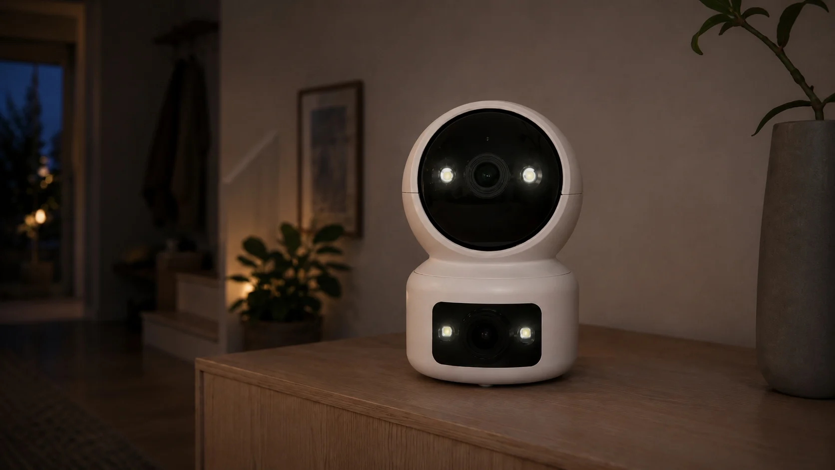 WiFi 4MP indendørs dual-lens PTZ overvågningskamera nightvision PTZ overvågningskamera med Fuld hd