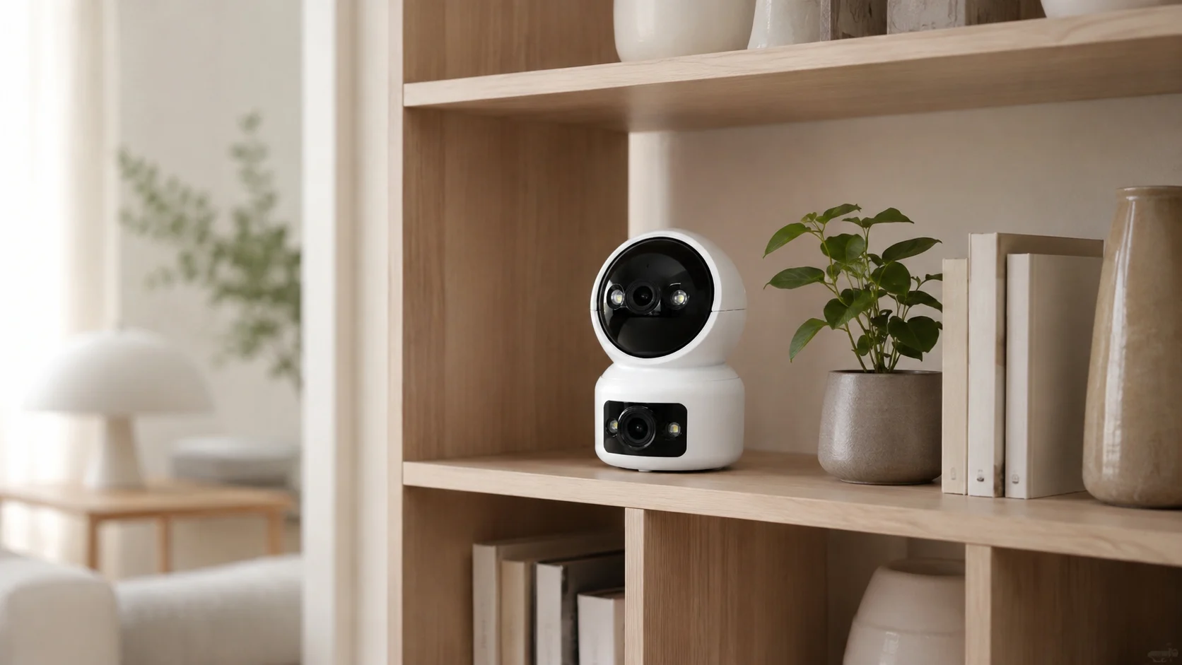 WiFi 4MP indendørs dual-lens PTZ overvågningskamera på reol PTZ overvågningskamera med Fuld hd