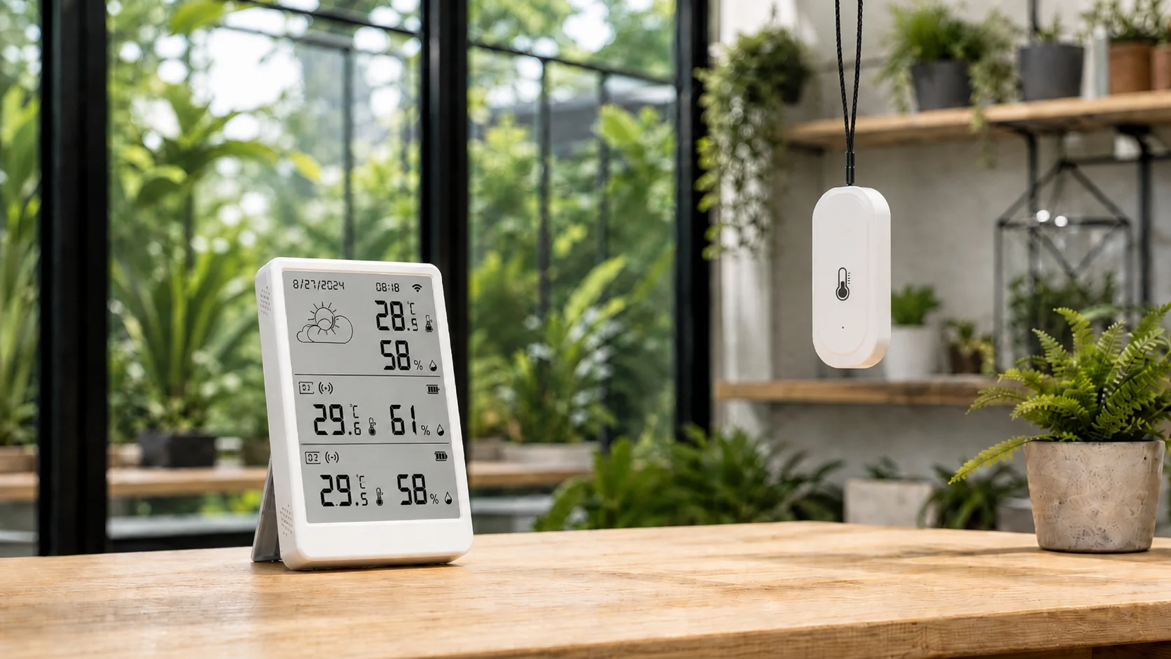 termohygrometer placeret i drivhus