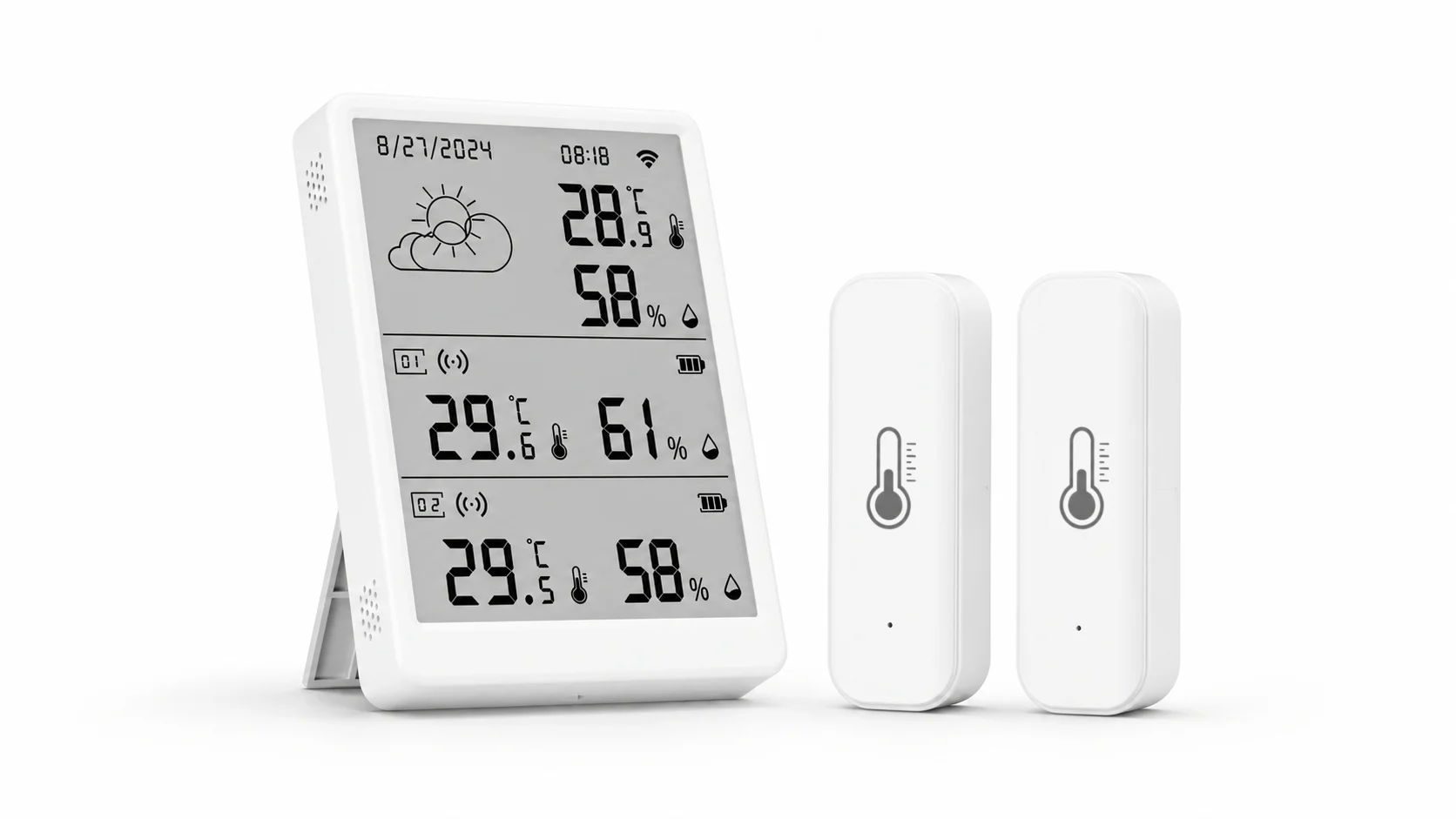 temperatur og luftfugtighedsmåler med display og ur