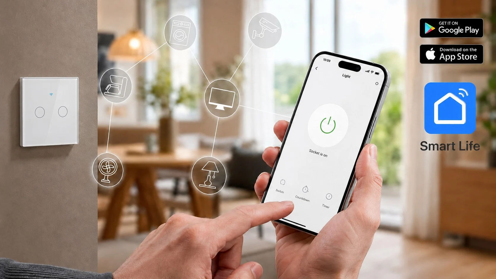 Smartlife til lyskontakt 2 zoner wifi lyskontakt med touch 2 zoner