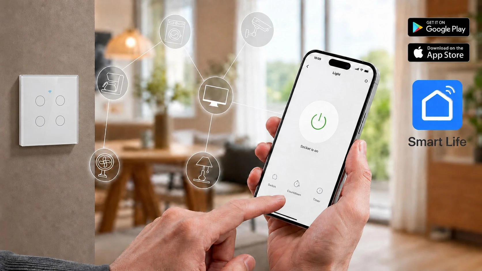 Smartlife til lyskontakt 4 zoner wifi lyskontakt med touch 4 zoner