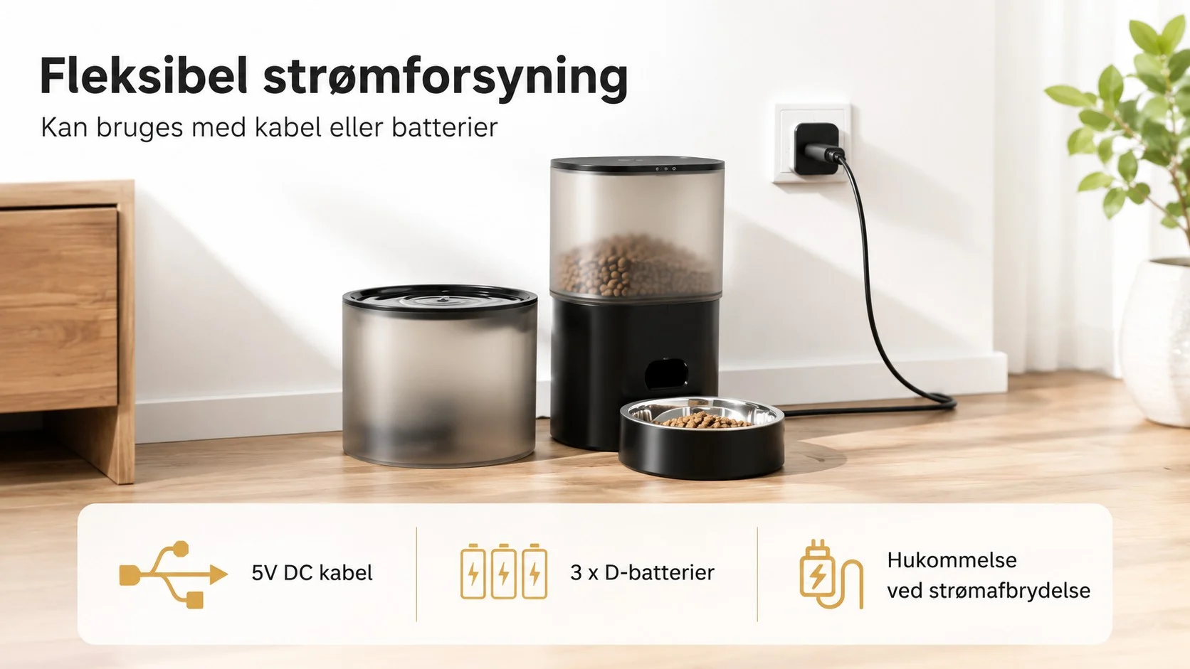 foder- og vandautomat funktioner 3L WiFi foderautomat og 3.5L drikkeautomat til kat