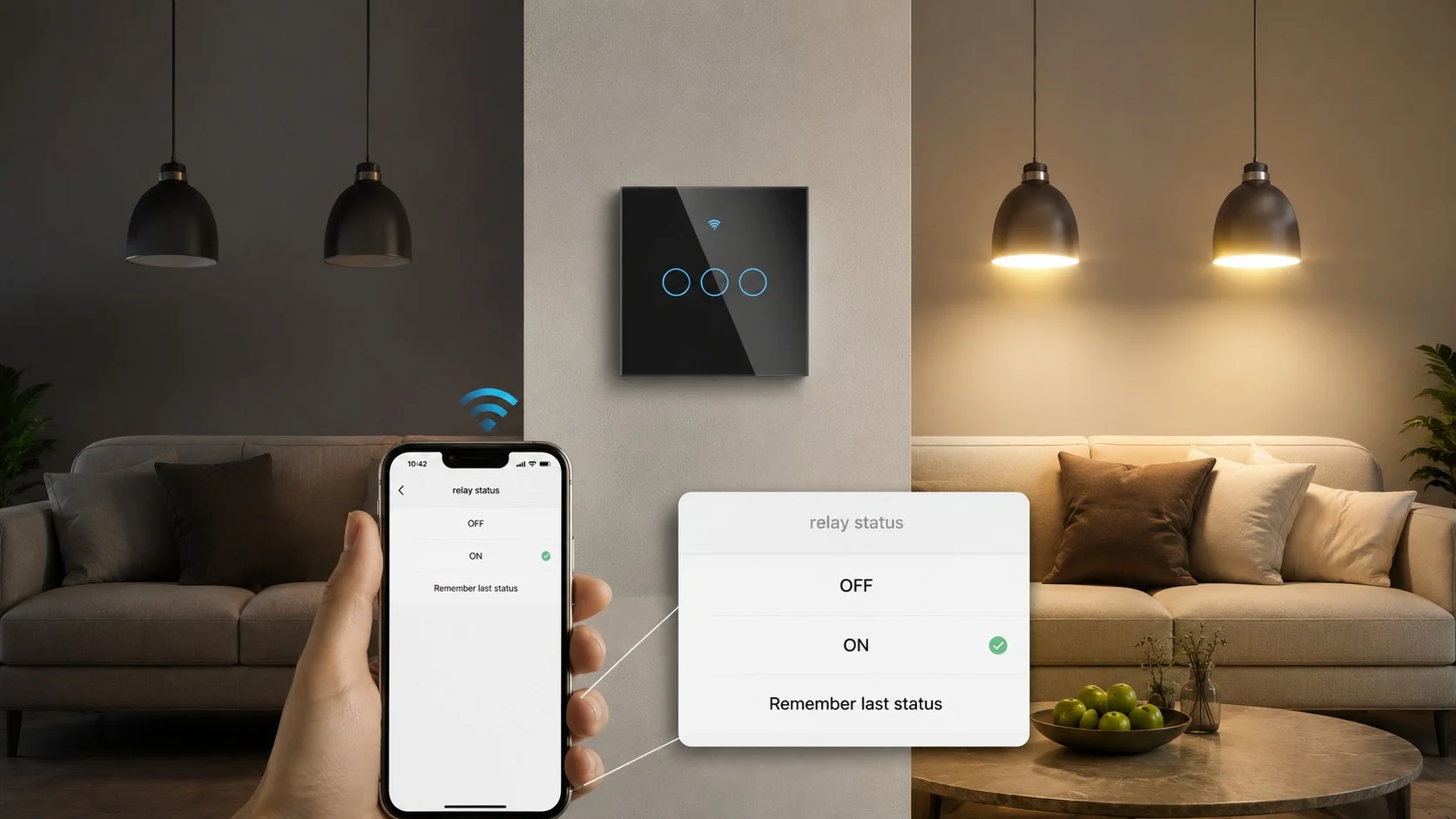 smart belysning 3 zoner on off relæ wifi lyskontakt med touch 3 zoner