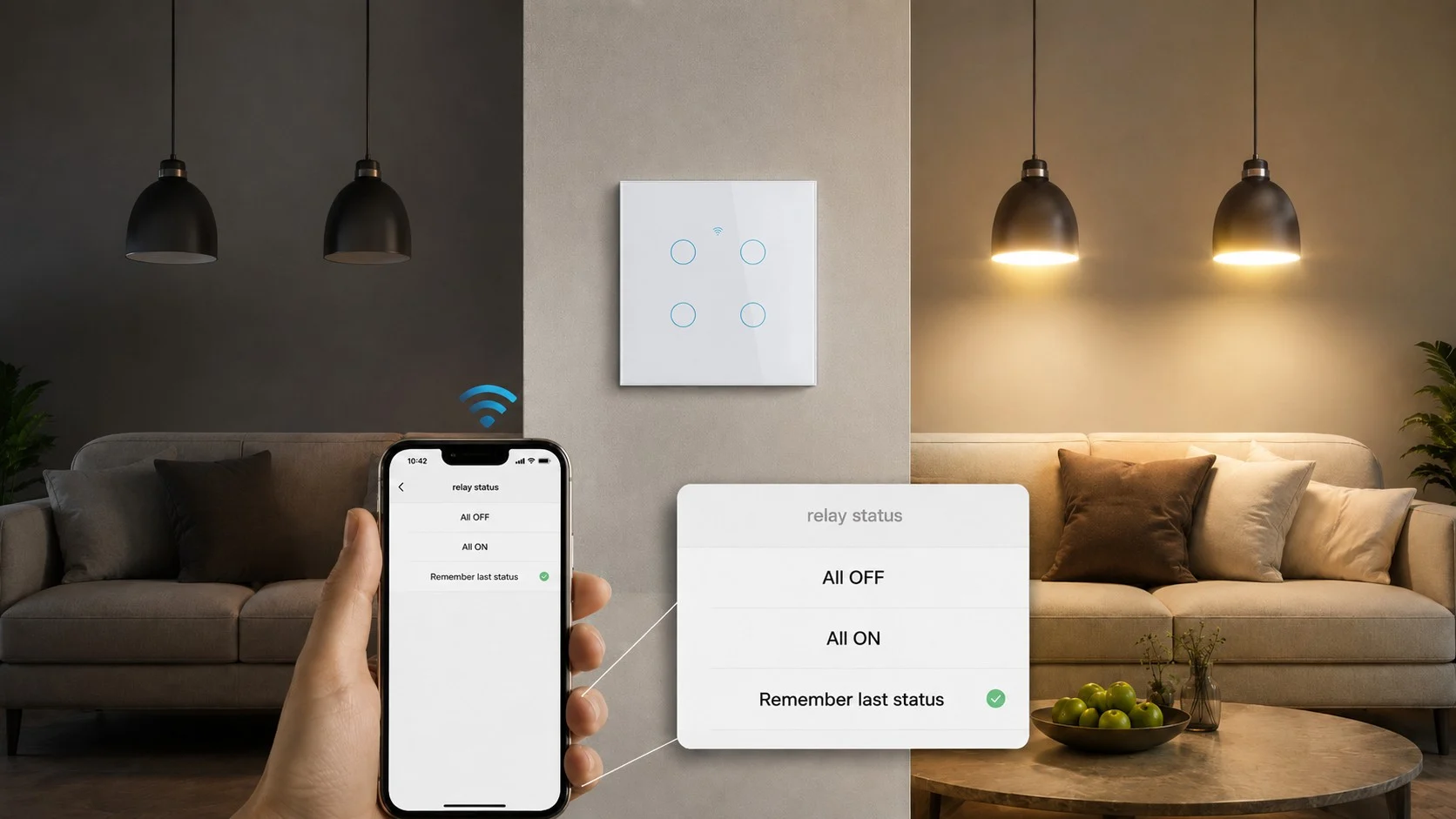 smart lyskontakt 4 zoner on off relæ wifi lyskontakt med touch 4 zoner