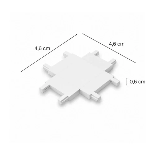 X-samlestykke til lysskinne med målene 4,6 × 4,6 cm og en højde på 0,6 cm.