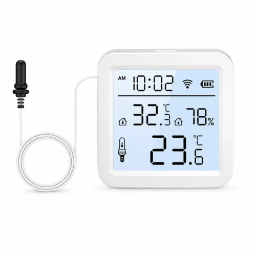 WiFi termometer med ekstern føler, display og fugtmåling