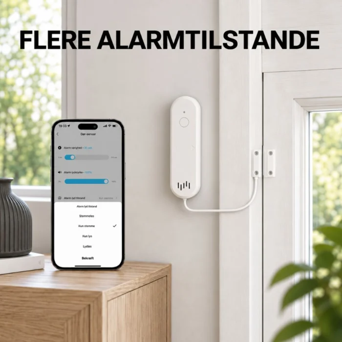 Dør og vinduesalarm med sirene flere alarmtilstande