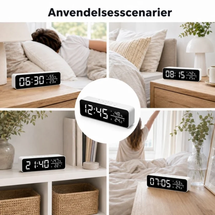Smart WiFi vækkeur med indeklimamåling anvendelse
