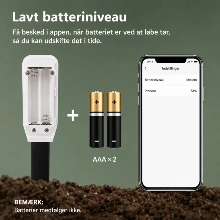 WiFi jordfugtighedsmåler og temperatursensor til planter batteri