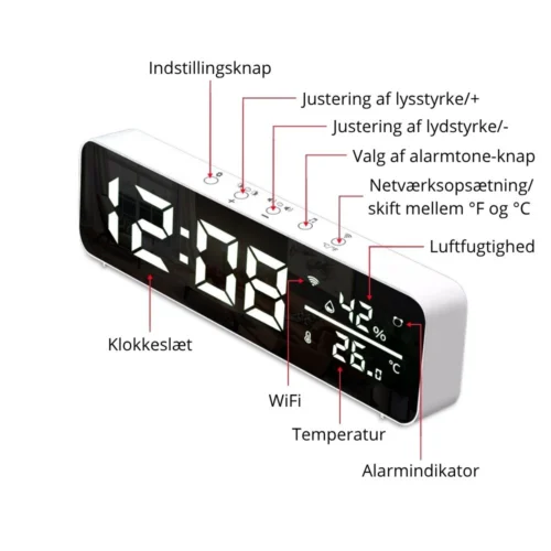 WiFi vækkeur med indeklimamåling funktioner