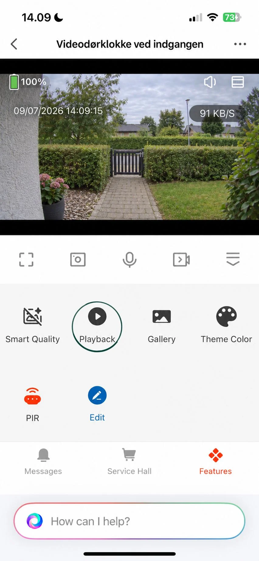 Videodørklokke i SmartLife playback