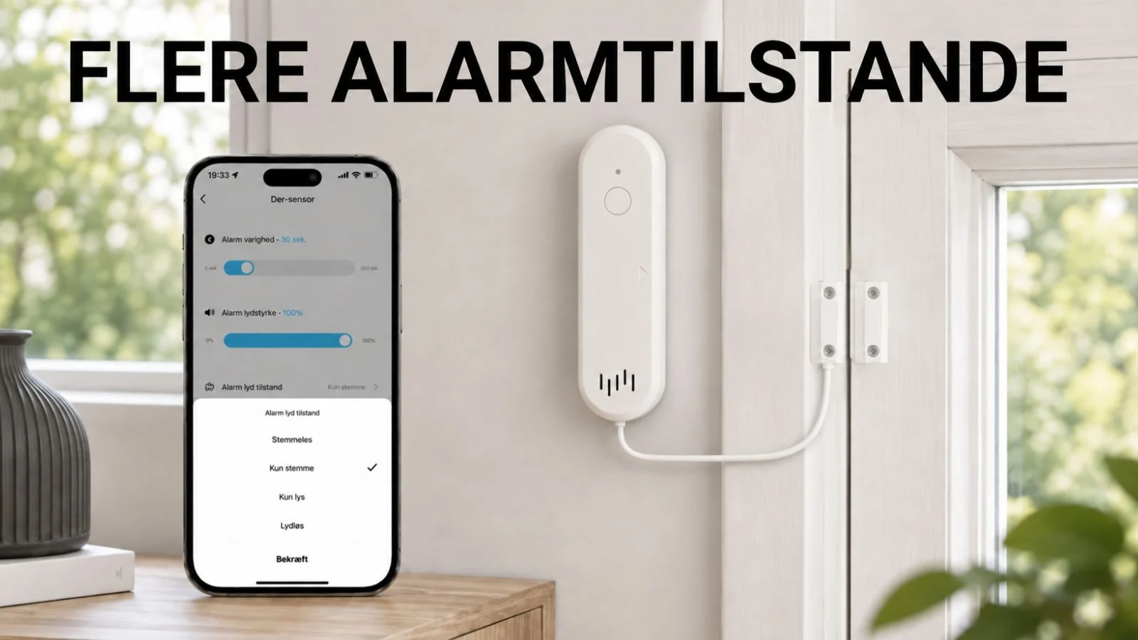 WiFi dør og vinduesalarm med sirene tilstande WiFi dør og vinduesalarm med sirene alarmtilstande