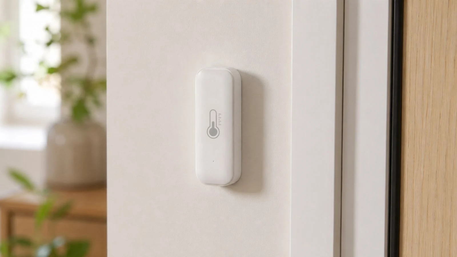 WiFi termometer og fugtighedssensor monteret på væg WiFi termometer og fugtighedssensor monteret på væg
