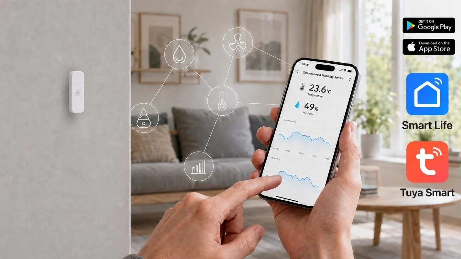 WiFi termometer og fugtighedssensor og SmartLife WiFi termometer og fugtighedssensor og SmartLife