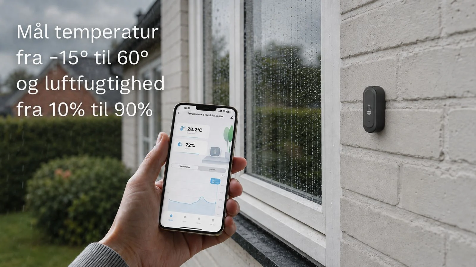 WiFi termometer og fugtighedssensor temp og fugtighed WiFi termometer og fugtighedssensor i app