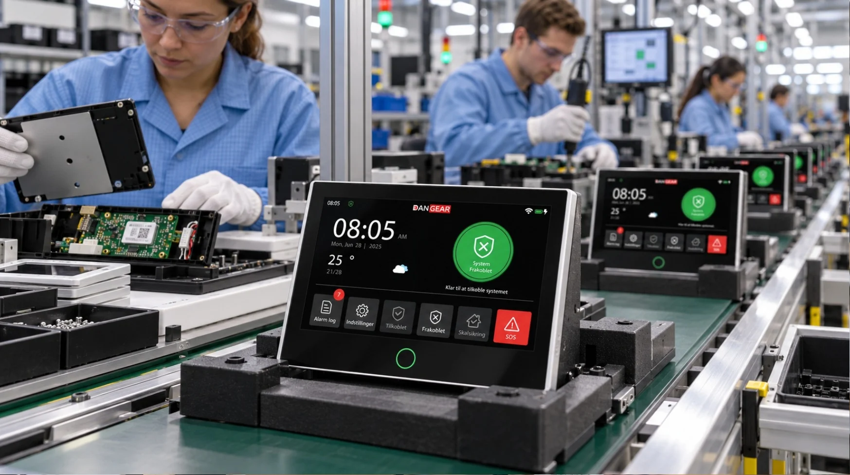 DanGear billede af produktion af HEIMDALL PRO alarmpaneler til alarmsystem Produktion af DanGear alarmpanel på fabrik