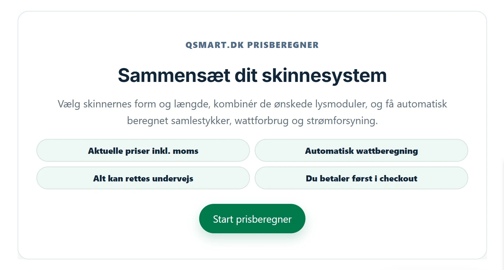 Skinnesystem prisberegner